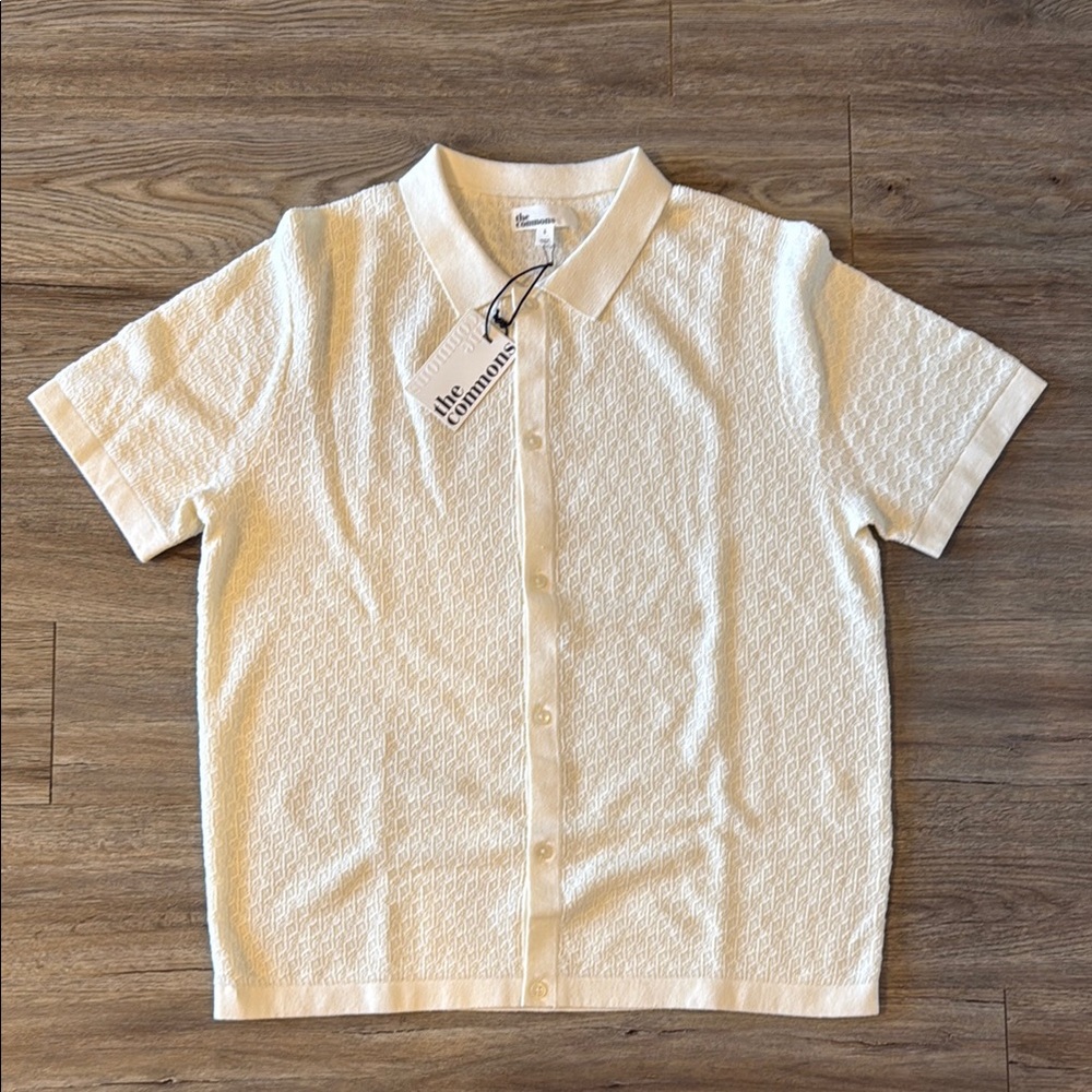 White Textured Casual Button Down Shirt